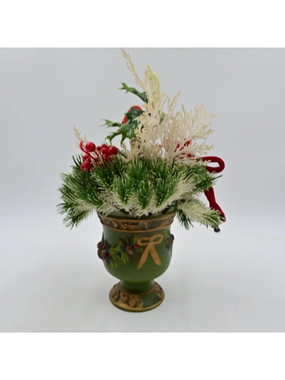 Napcoware Christmas Ceramic Planter Holly Berries Mushroom Bouquet MCM